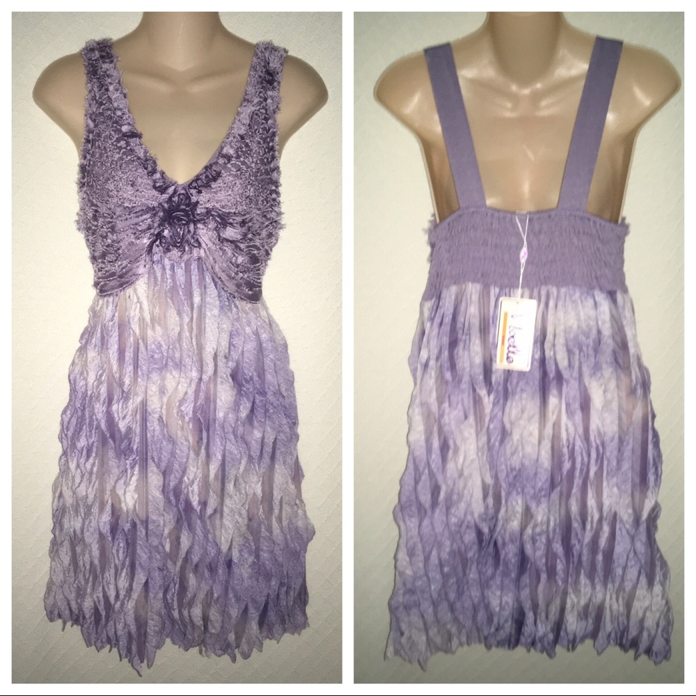Noelle Dress Purple Ruffle sleeveless Sz S/M NWT